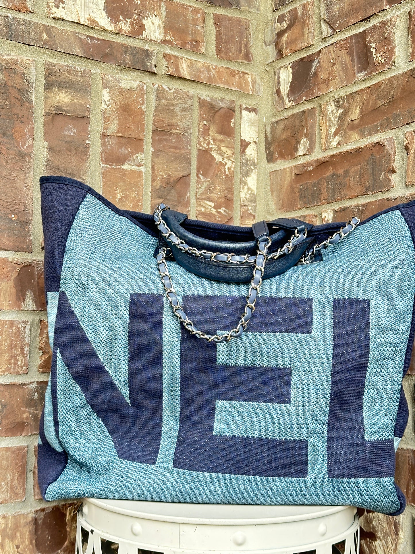 Chanel Deauville Logo Shopping Tote Printed Raffia Large 82938