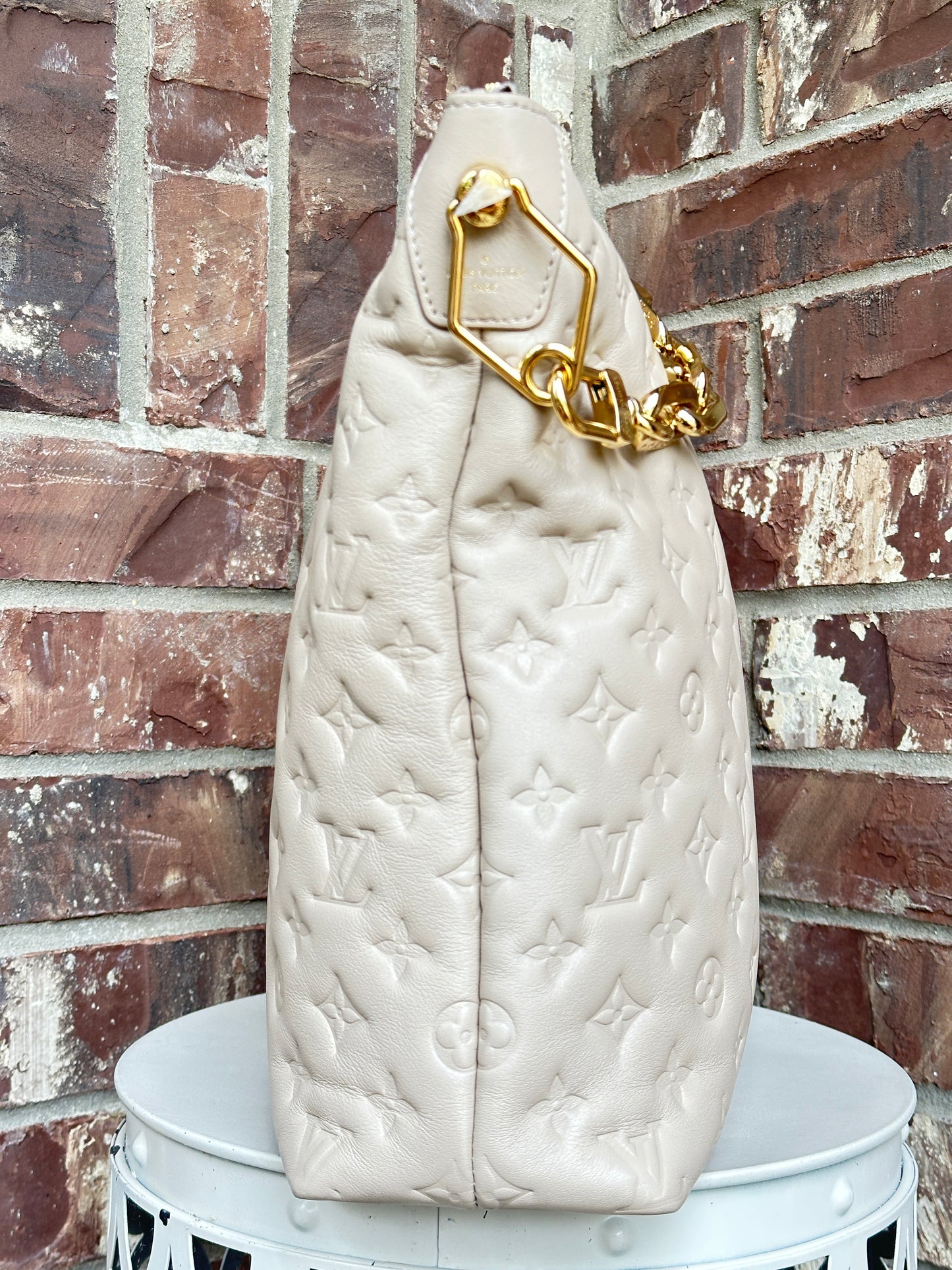 Louis Vuitton Coussin Hobo Monogram Embossed Lambskin MM Tan 58291