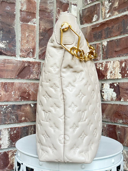 Louis Vuitton Coussin Hobo Monogram Embossed Lambskin MM Tan 58291