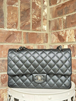 Chanel Classic Double Flap Bag Quilted Iridescent Caviar Medium Black 82735