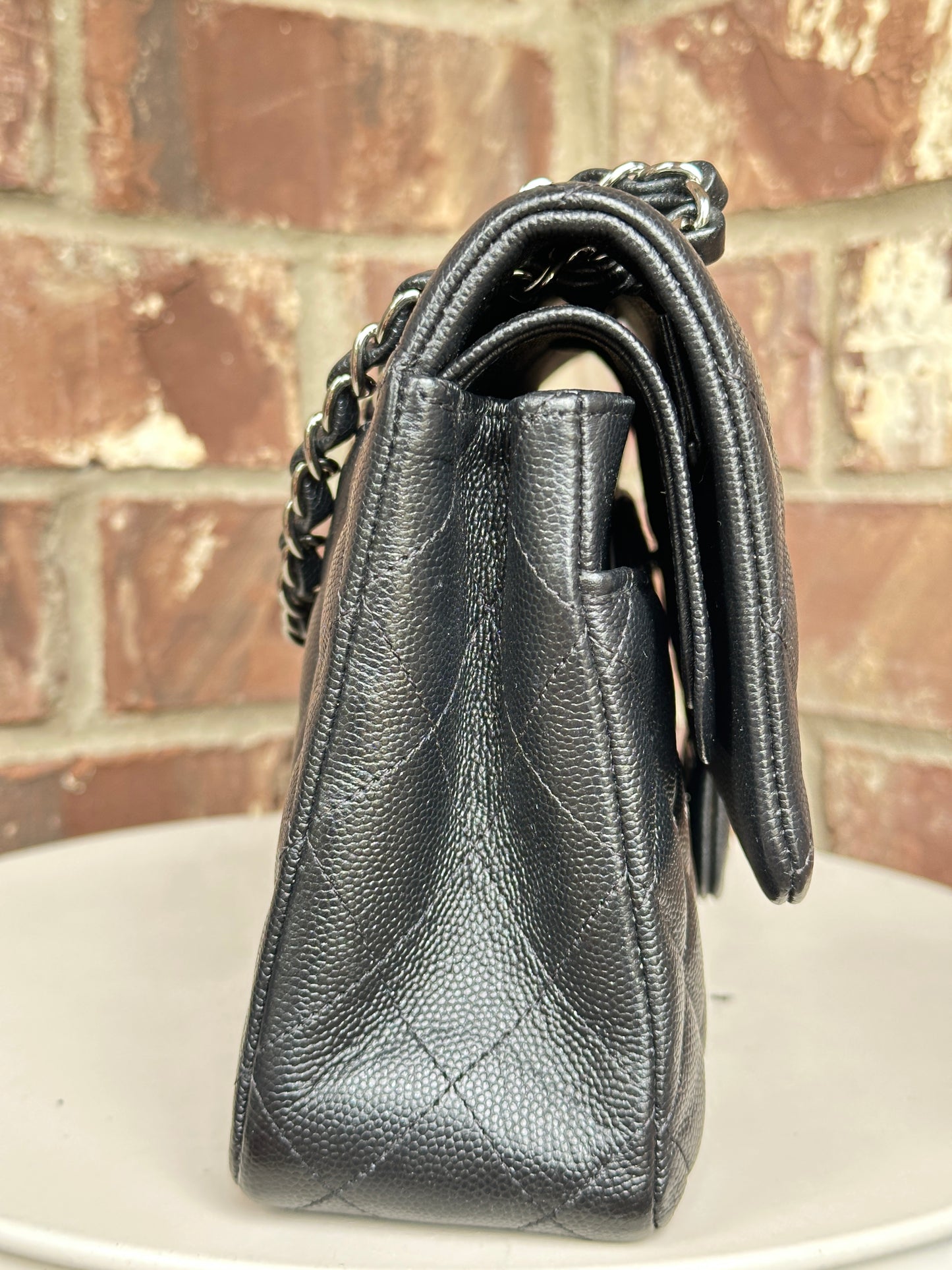 Chanel Classic Double Flap Bag Quilted Iridescent Caviar Medium Black 82735