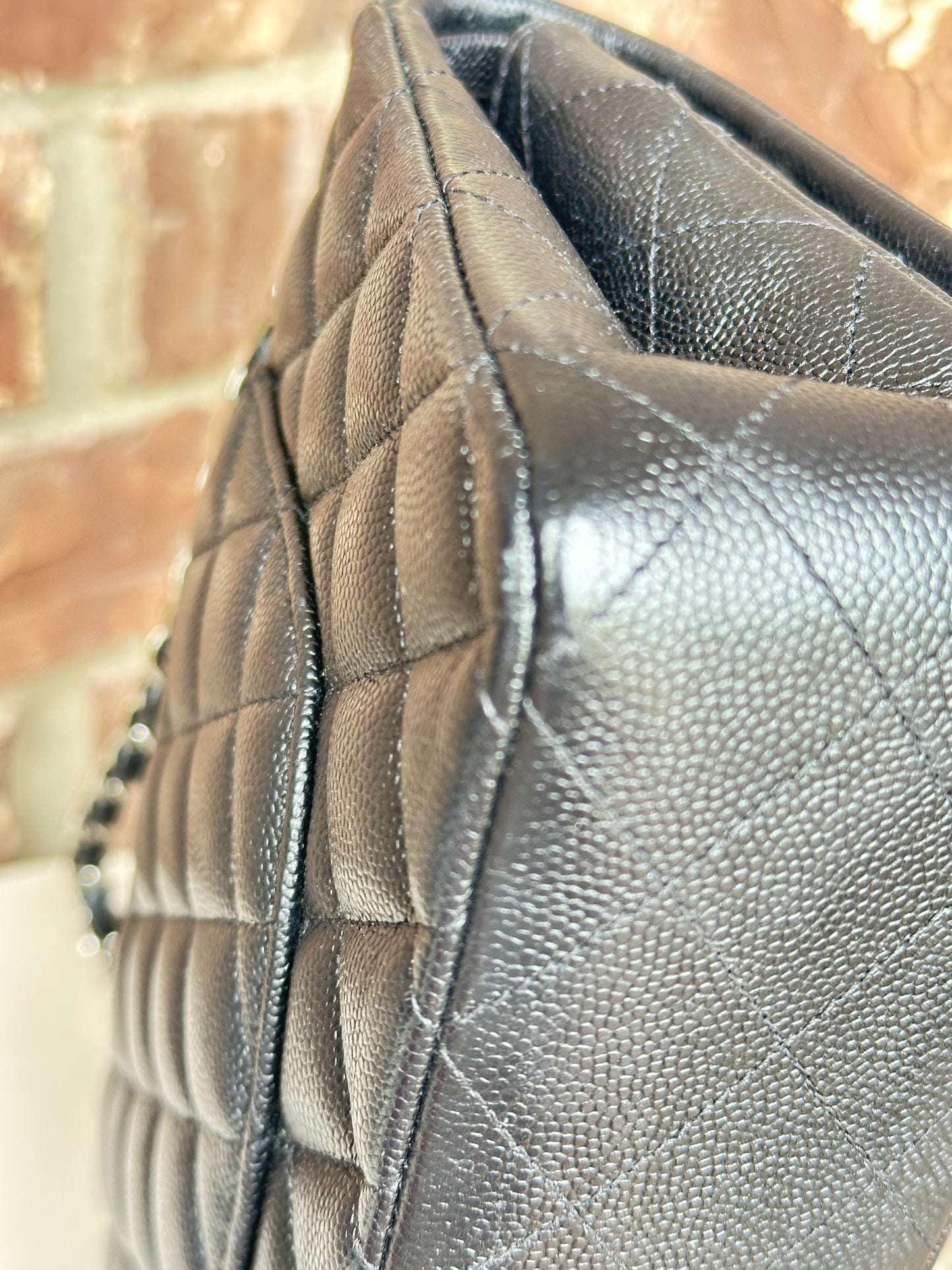 Chanel Classic Double Flap Bag Quilted Iridescent Caviar Medium Black 82735