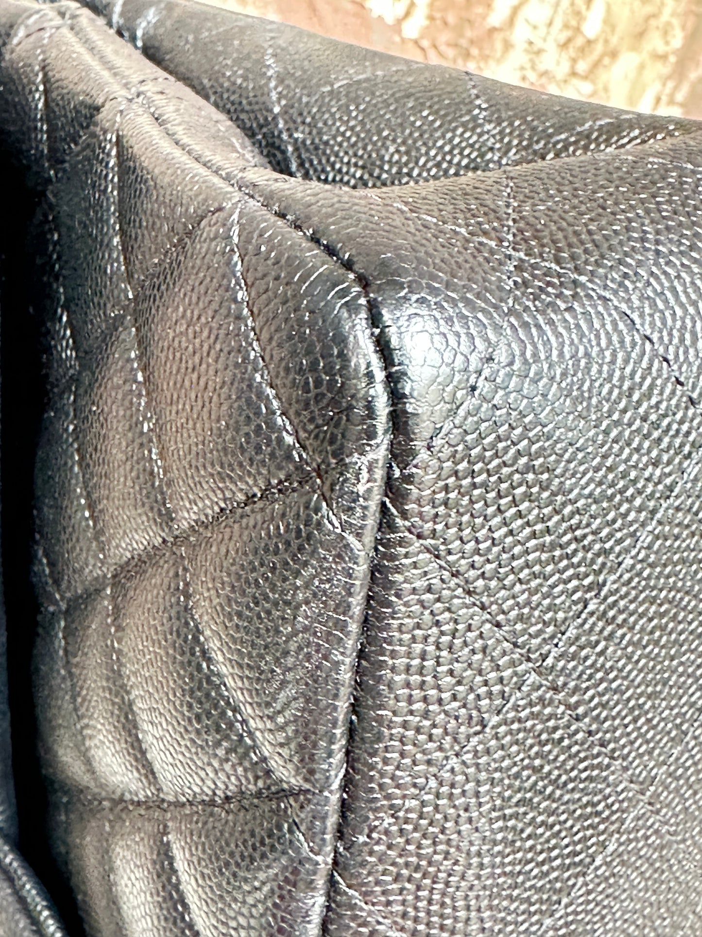 Chanel Classic Double Flap Bag Quilted Iridescent Caviar Medium Black 82735