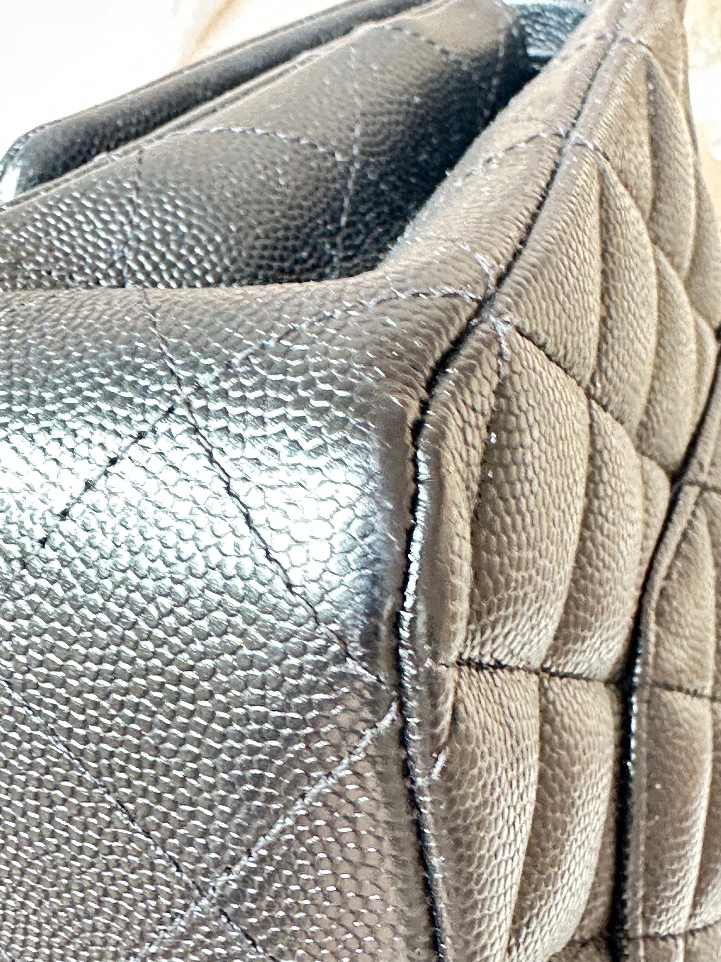 Chanel Classic Double Flap Bag Quilted Iridescent Caviar Medium Black 82735