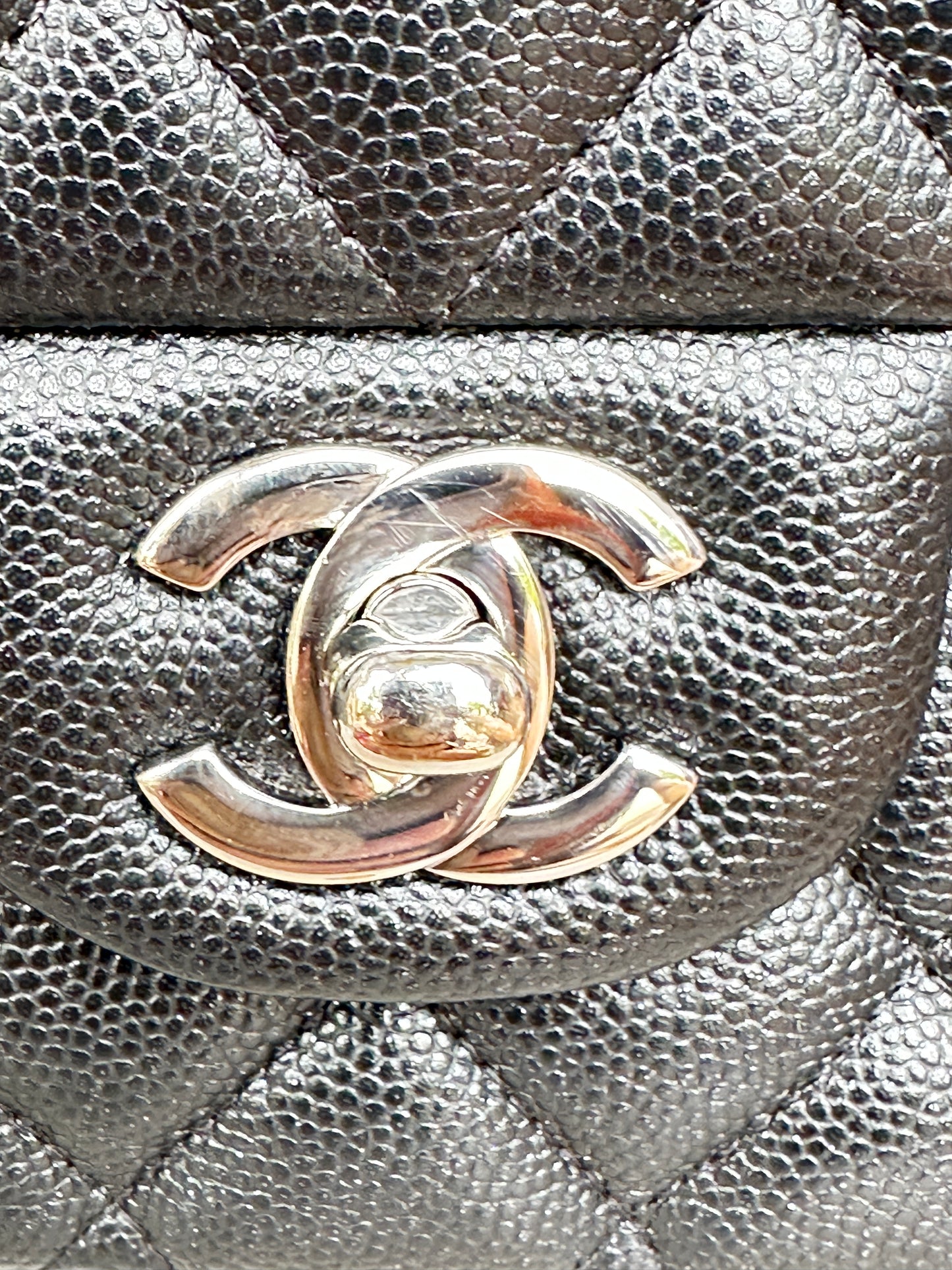 Chanel Classic Double Flap Bag Quilted Iridescent Caviar Medium Black 82735