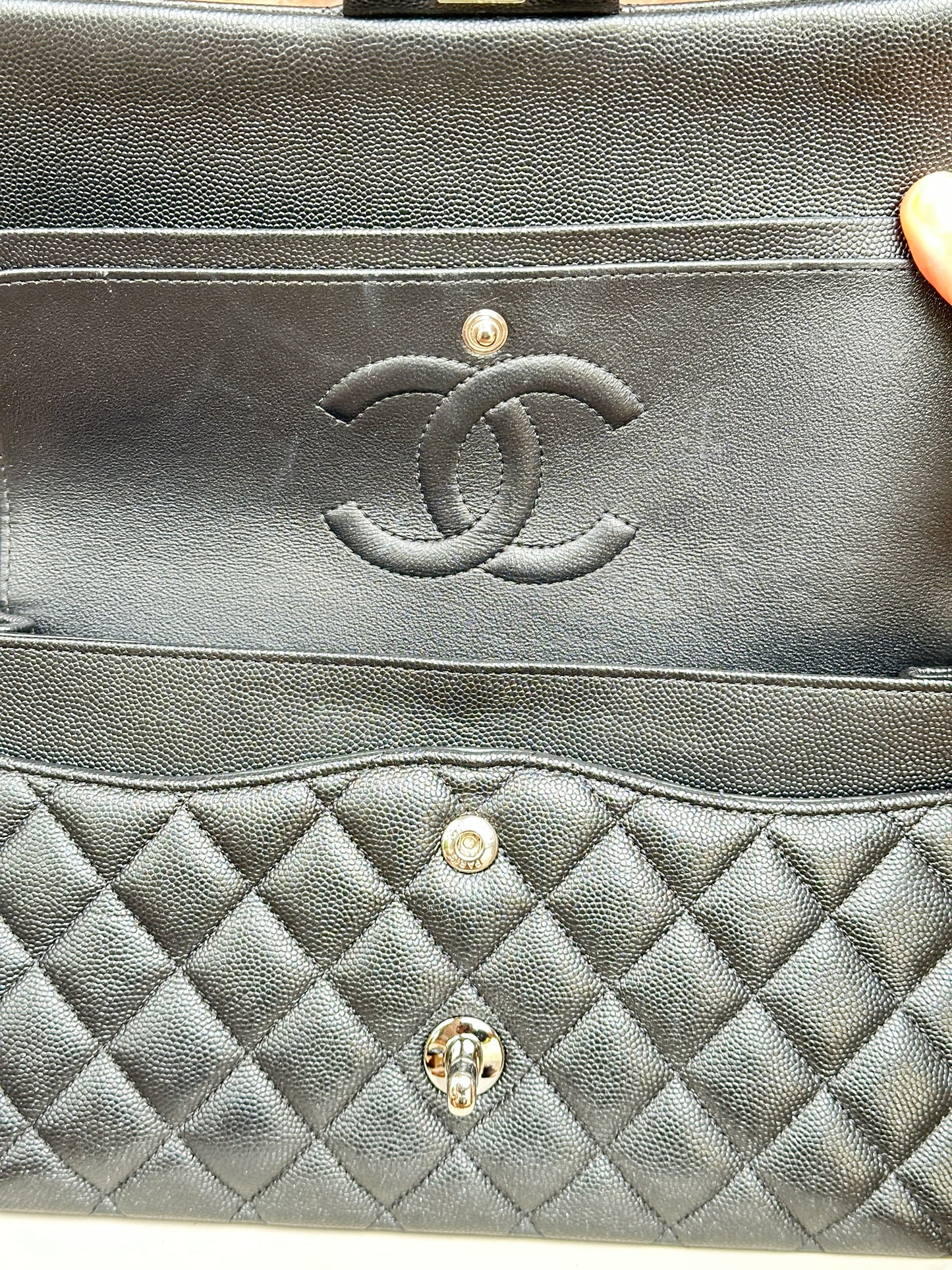 Chanel Classic Double Flap Bag Quilted Iridescent Caviar Medium Black 82735