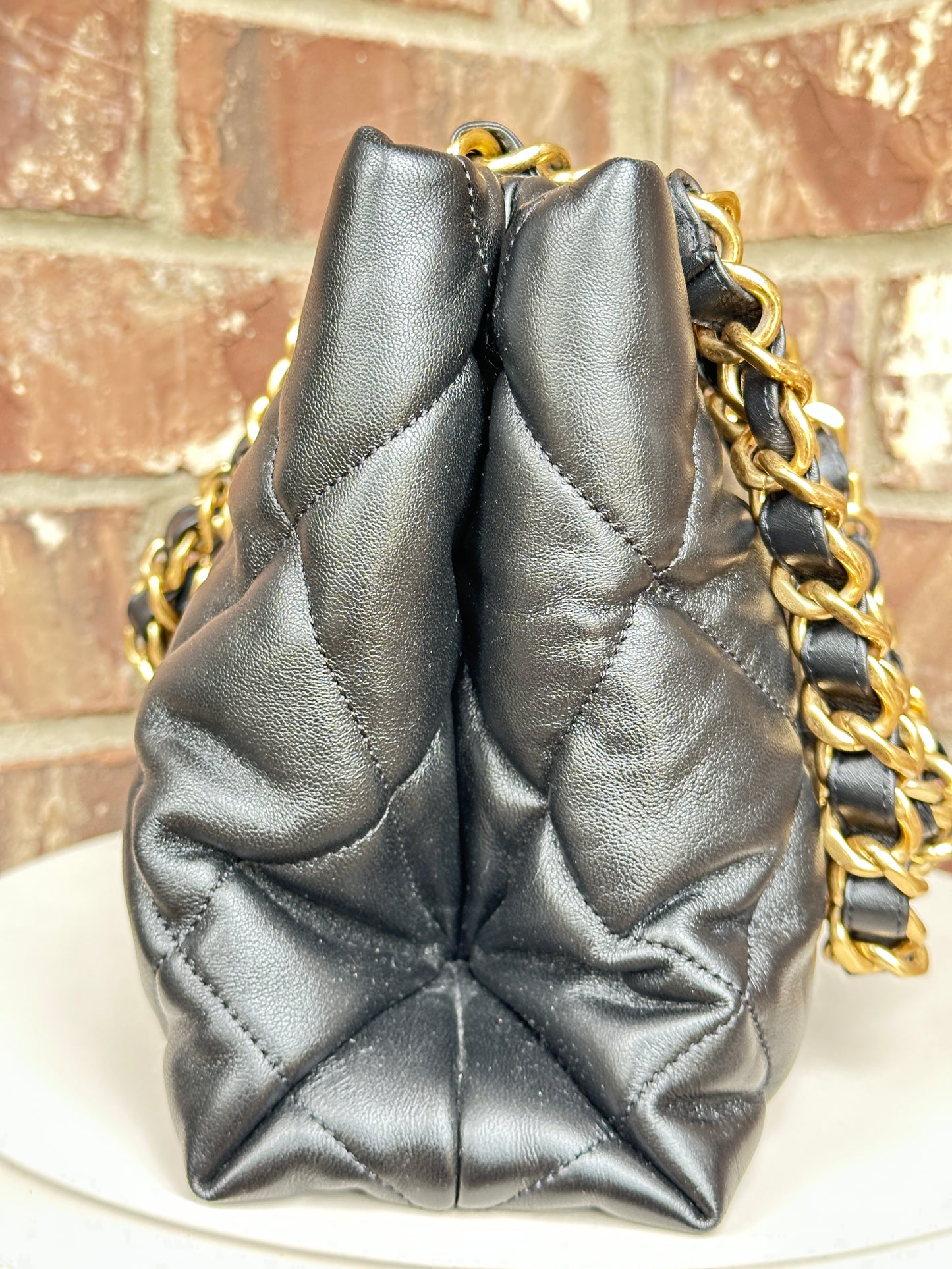 Chanel CC Bar Chain Handle Shopping Tote Lambskin Small Black 47816