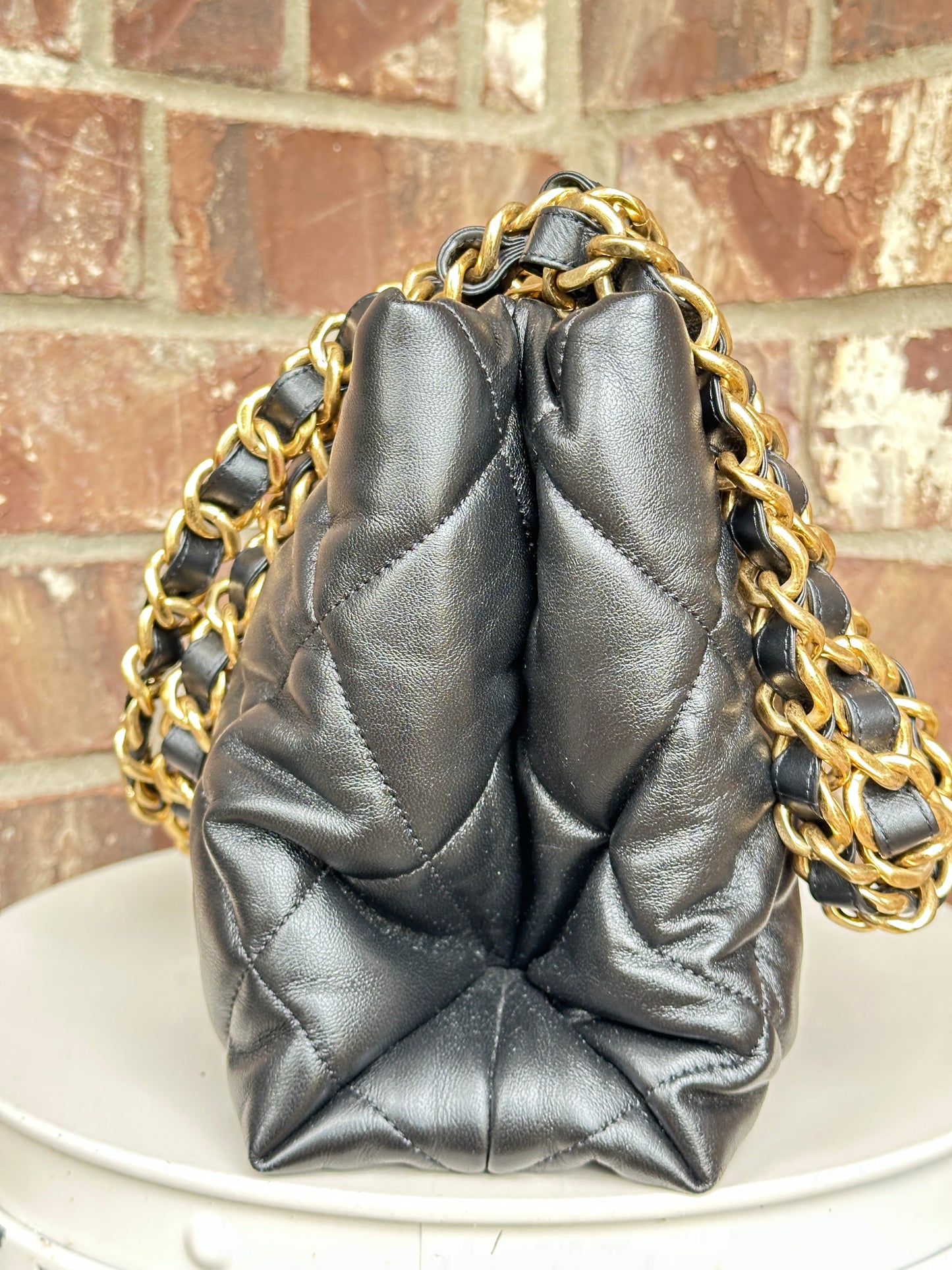 Chanel CC Bar Chain Handle Shopping Tote Lambskin Small Black 47816