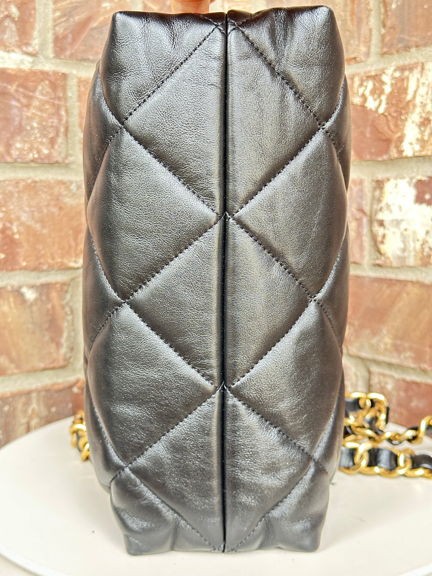 Chanel CC Bar Chain Handle Shopping Tote Lambskin Small Black 47816