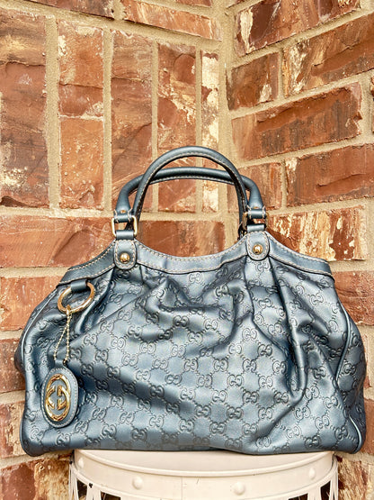 Gucci Sukey Tote Guccissima Leather Medium Blue 48269