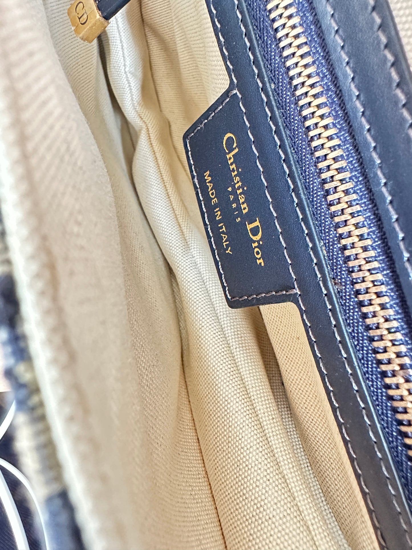 Christian Dior Saddle Handbag with Strap Oblique Canvas Medium Blue 73293