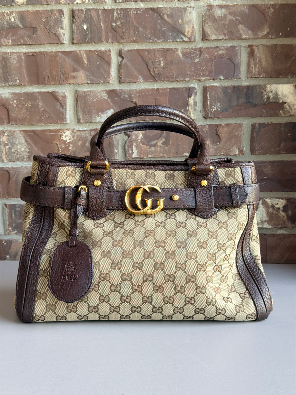 Gucci GG Running Tote GG Canvas with Leather Medium Brown 43732