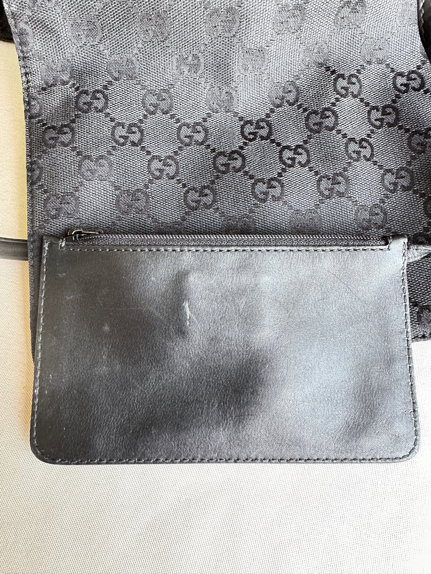 Gucci GG Monogram Black Flap Bag with Pouch 49283
