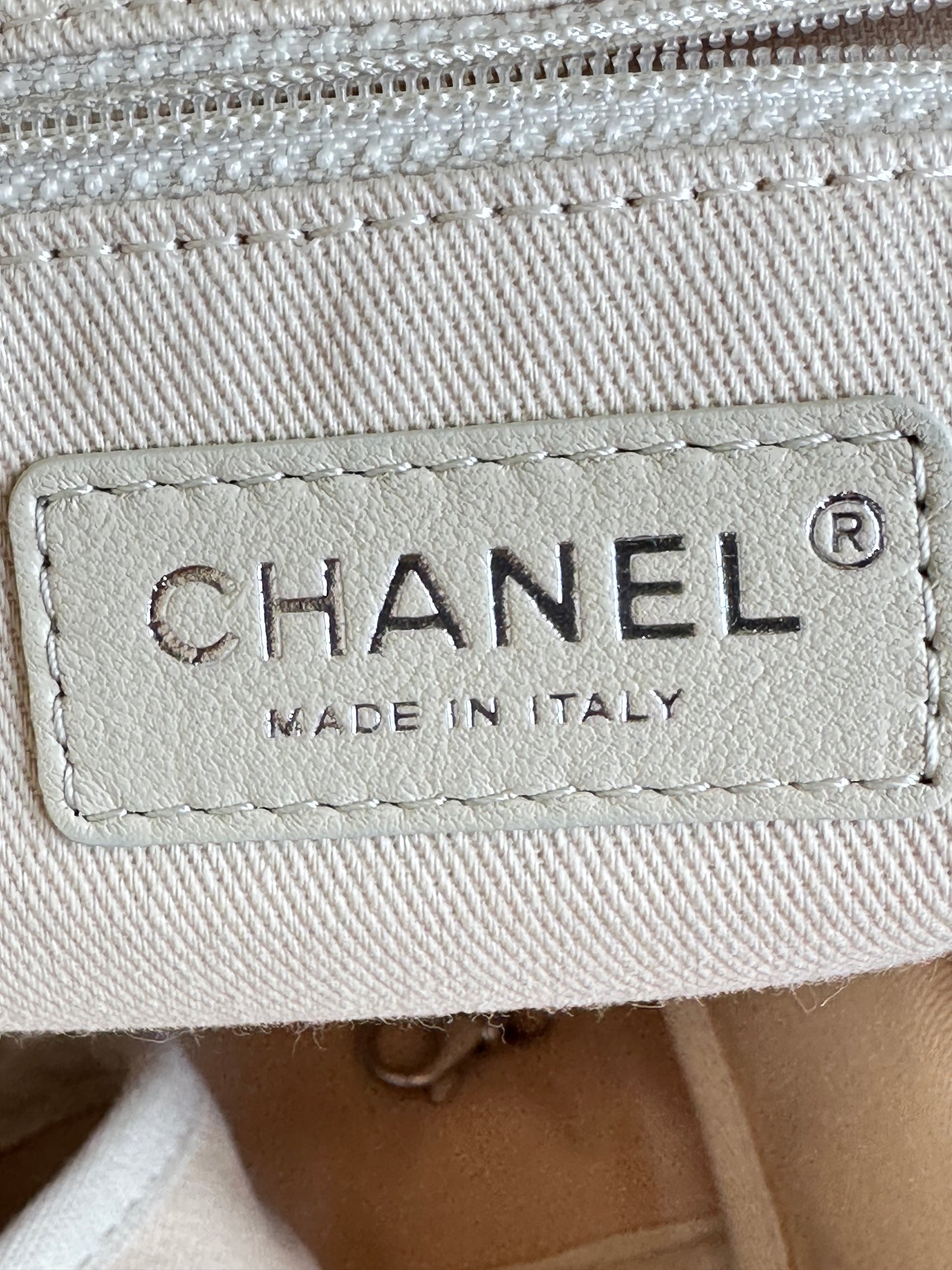 Chanel Deauville Logo Shopping Tote Printed Raffia Large Cream 96524