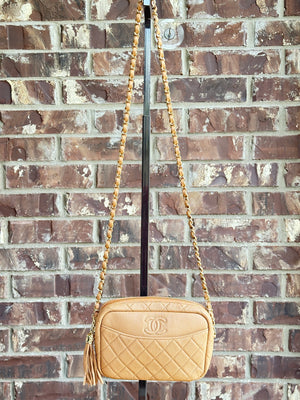 Chanel Caviar Quilted Medium Coco Tassel Camera Case Tan 82927