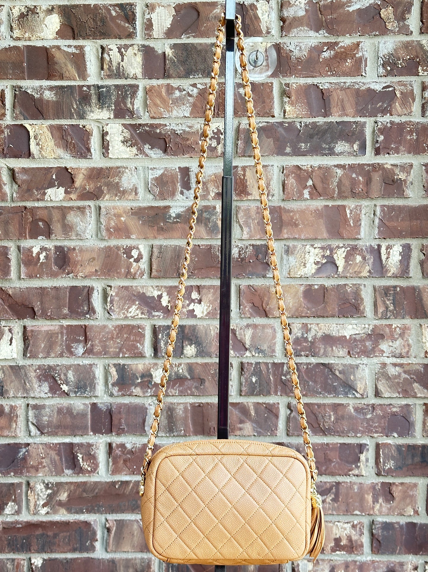 Chanel Caviar Quilted Medium Coco Tassel Camera Case Tan 82927