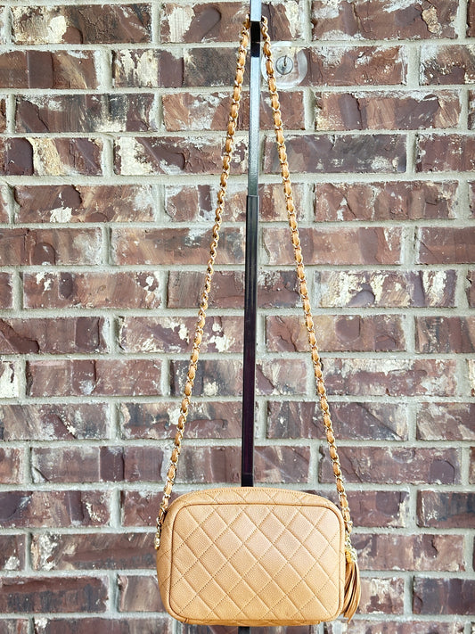 Chanel Caviar Quilted Medium Coco Tassel Camera Case Tan 82927