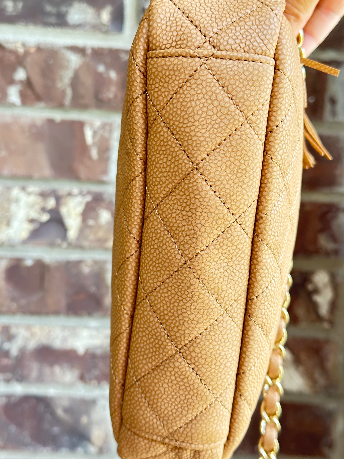 Chanel Caviar Quilted Medium Coco Tassel Camera Case Tan 82927