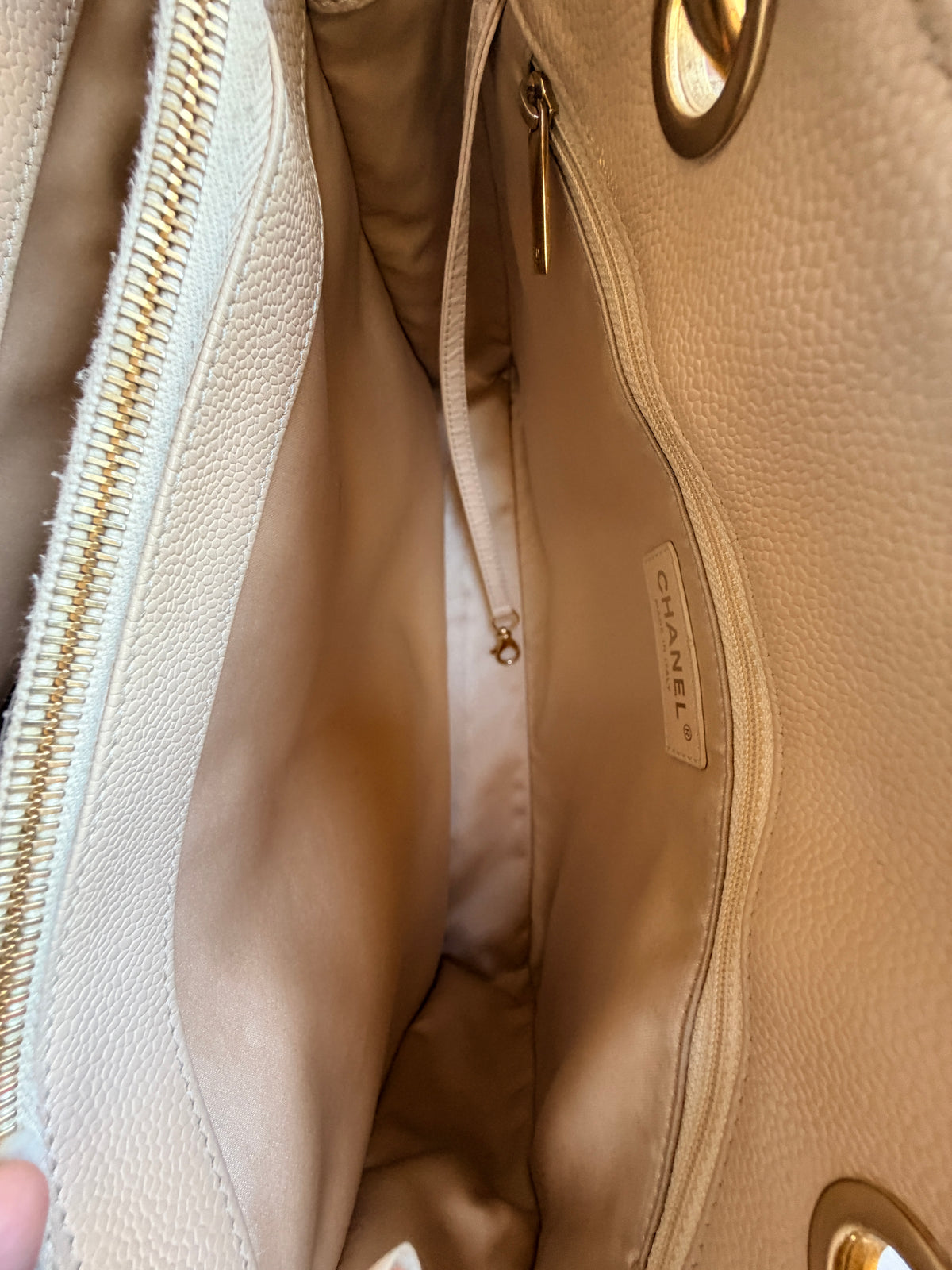 Chanel Grand Shopping Tote Quilted Caviar Cream/Beige 73684