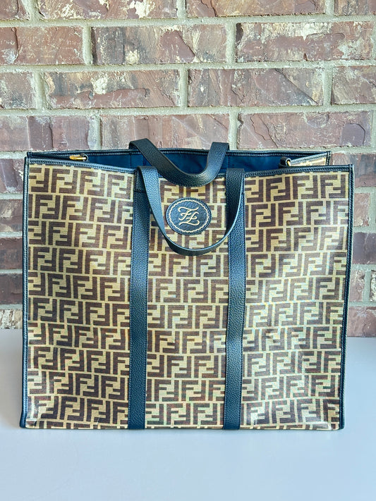 Fendi Karligraphy Tote Metallic Zucca Canvas Large 72635