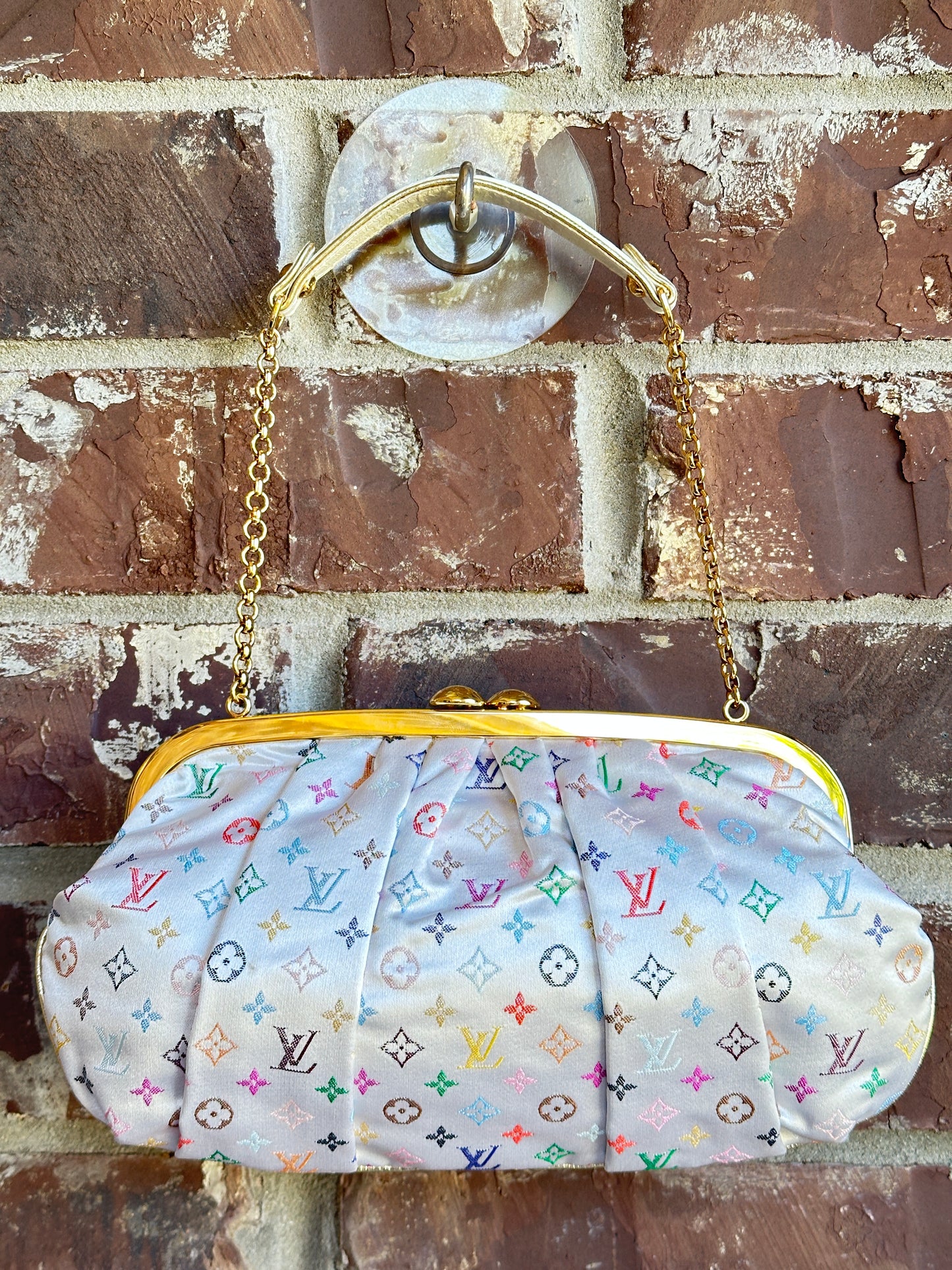 Louis Vuitton Aumoniere Satin Evening Bag Monogram White Multicolor 82723