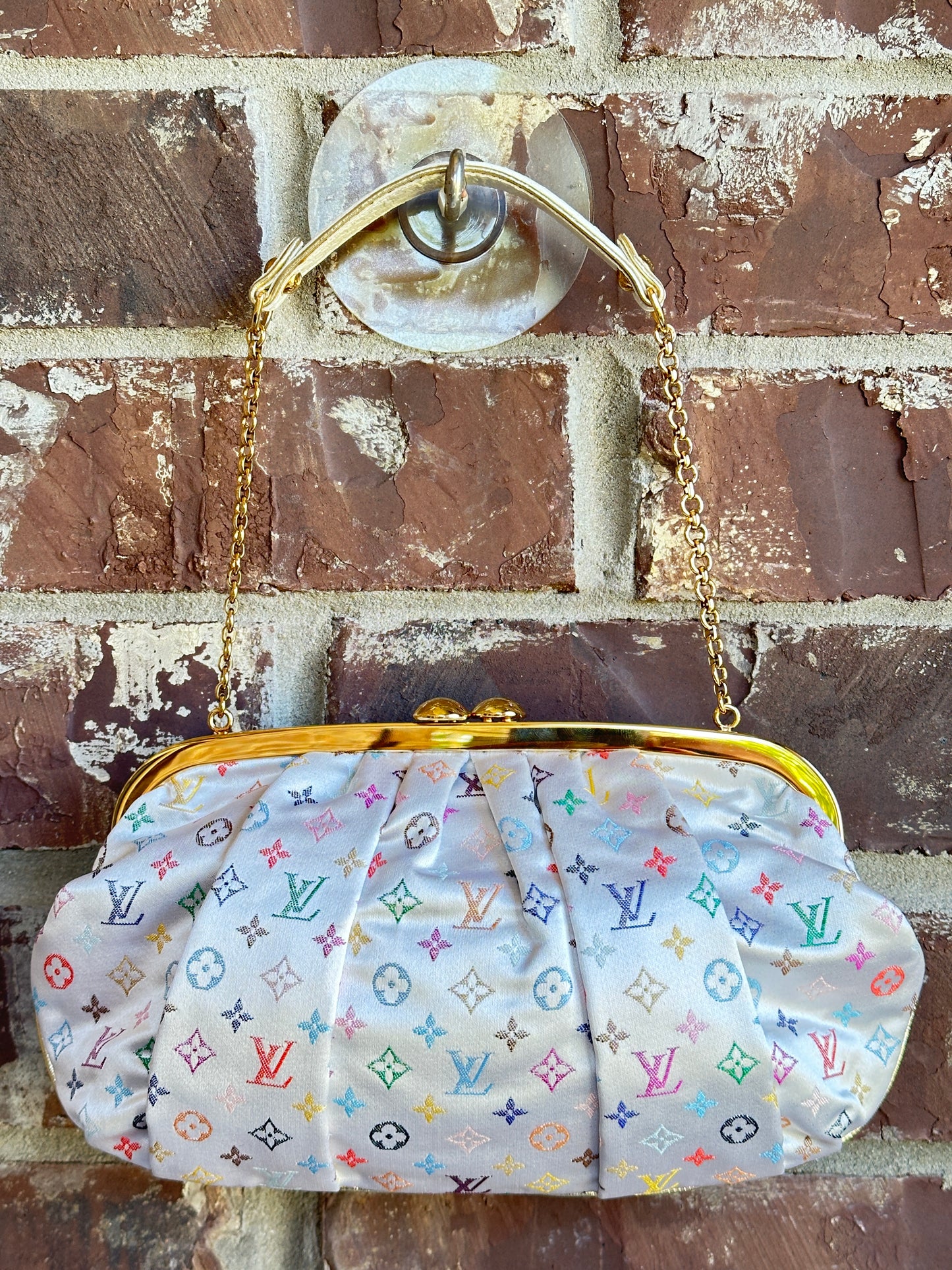 Louis Vuitton Aumoniere Satin Evening Bag Monogram White Multicolor 82723