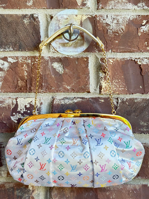 Louis Vuitton Aumoniere Satin Evening Bag Monogram White Multicolor 82723