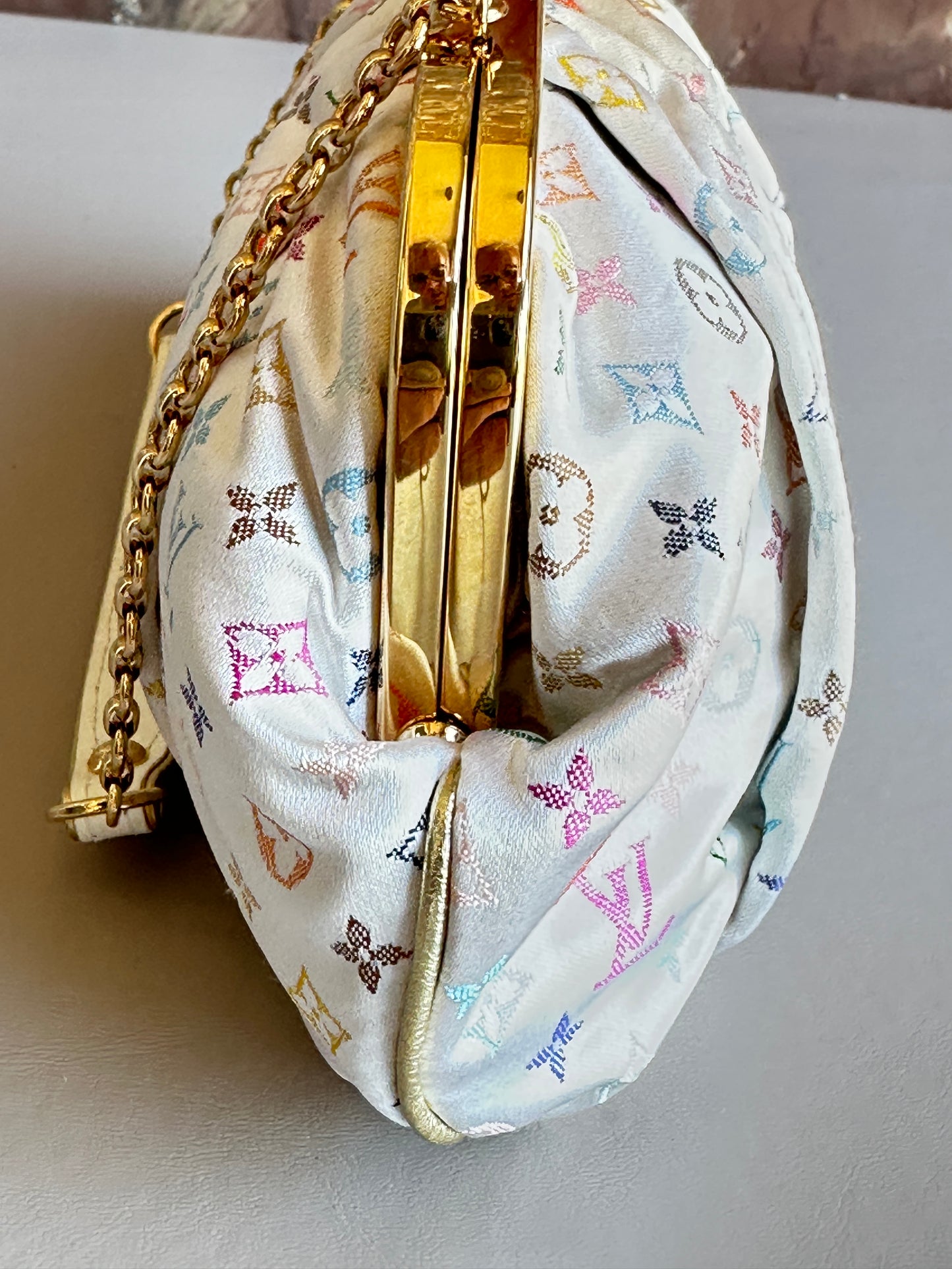 Louis Vuitton Aumoniere Satin Evening Bag Monogram White Multicolor 82723