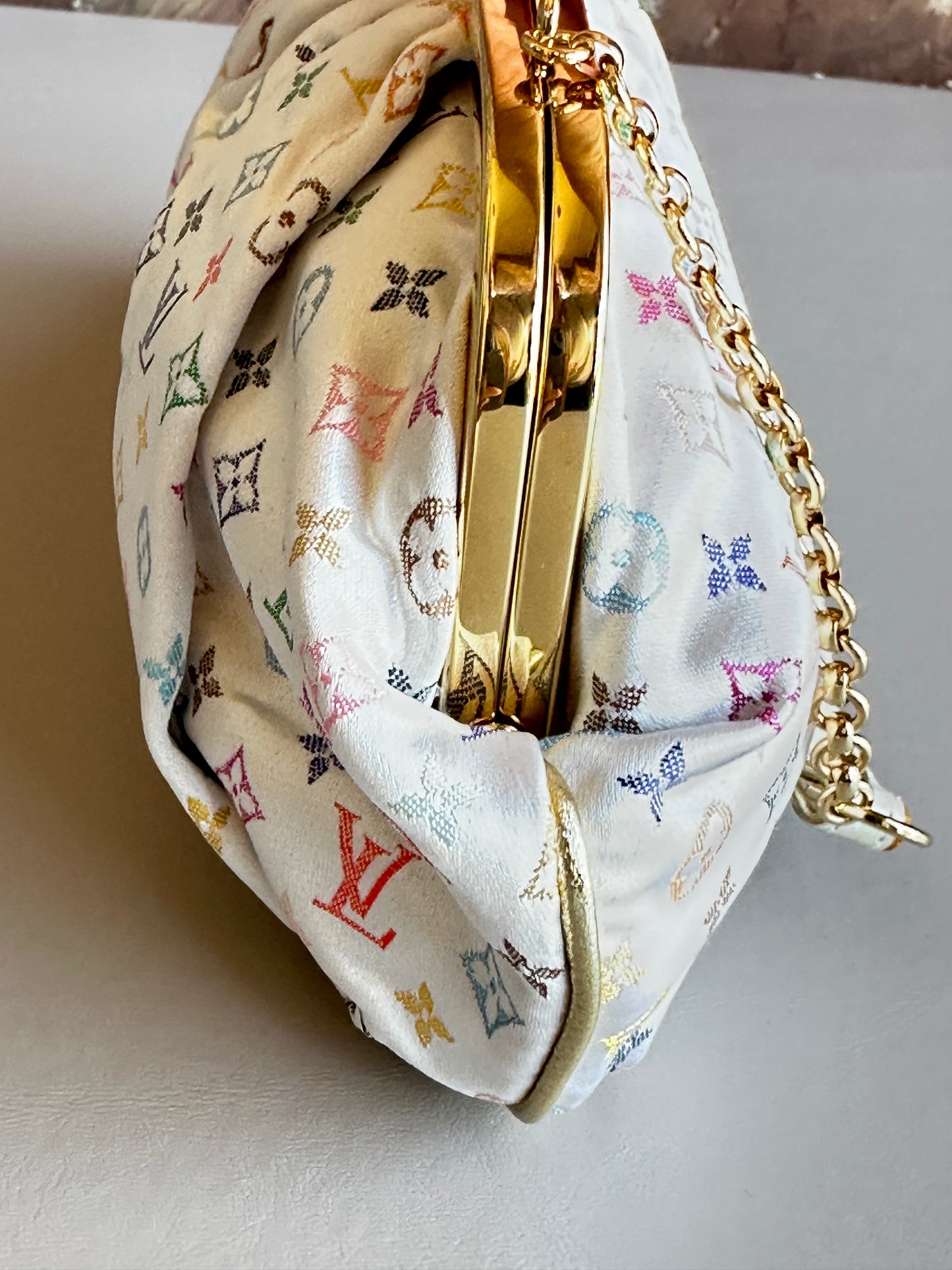 Louis Vuitton Aumoniere Satin Evening Bag Monogram White Multicolor 82723
