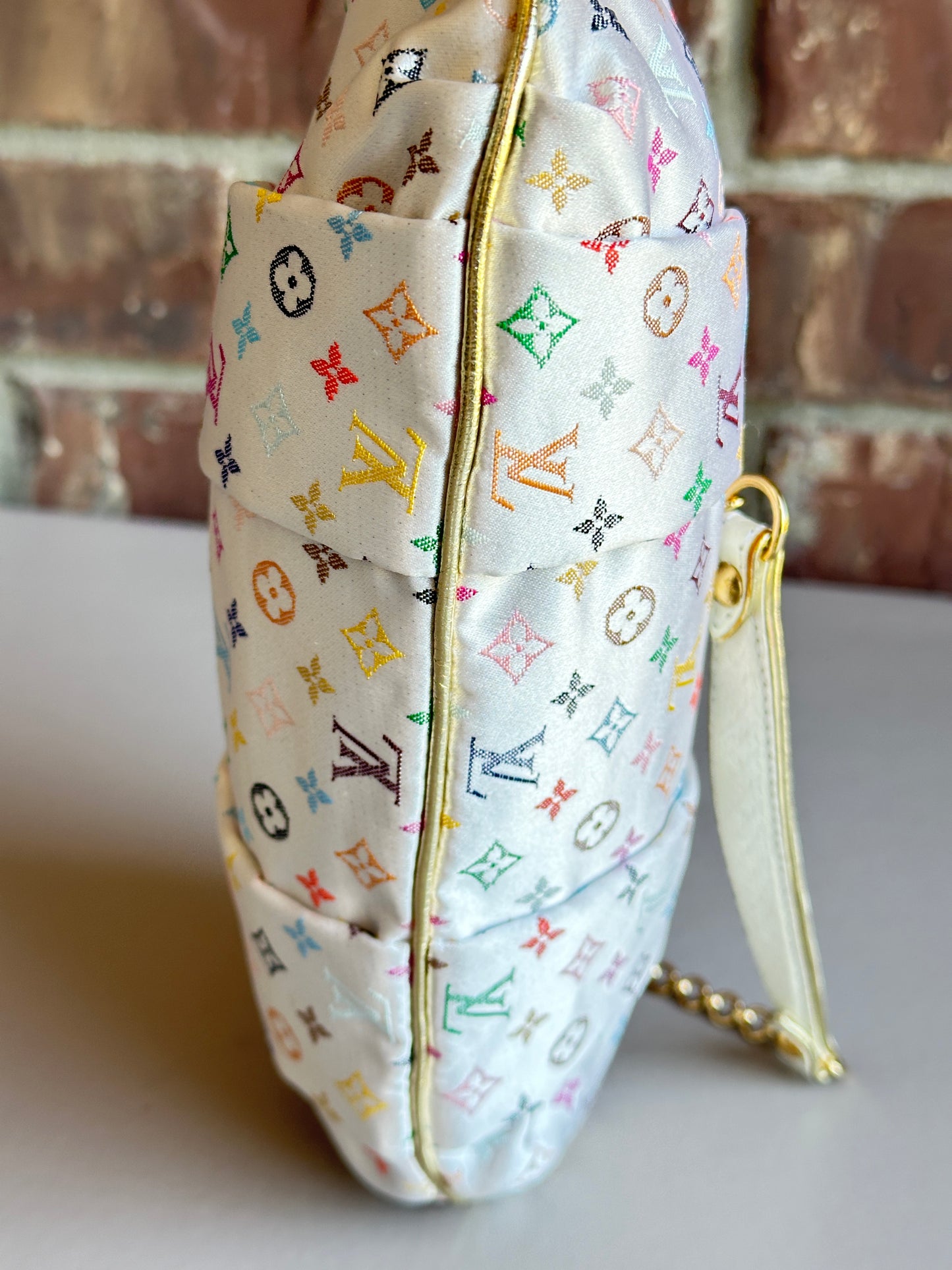 Louis Vuitton Aumoniere Satin Evening Bag Monogram White Multicolor 82723