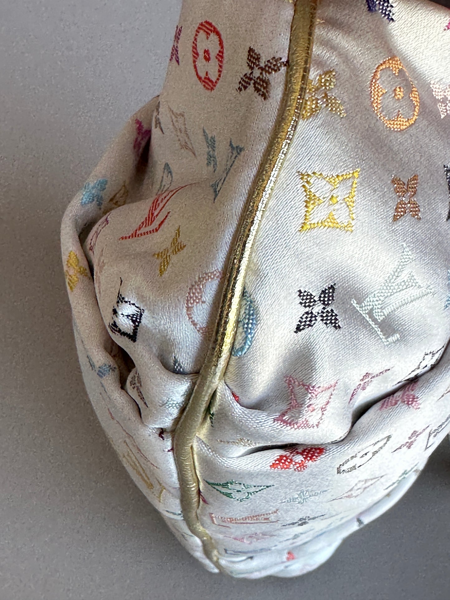 Louis Vuitton Aumoniere Satin Evening Bag Monogram White Multicolor 82723