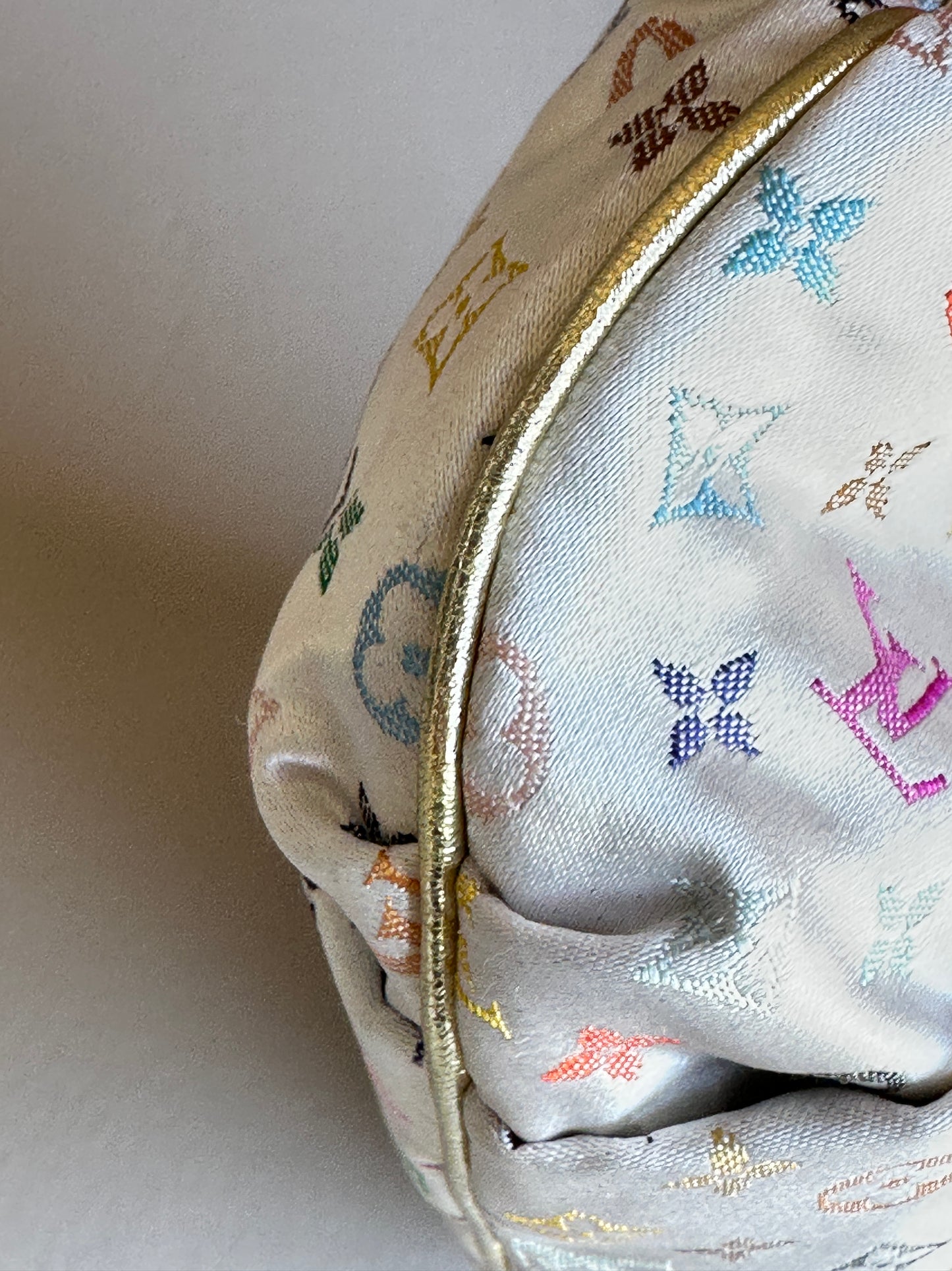 Louis Vuitton Aumoniere Satin Evening Bag Monogram White Multicolor 82723