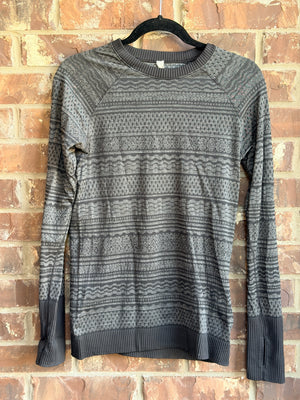 Lululemon Rest Less Pullover Size 10 Black Gray Jacquard Long Sleeve Thumbholes