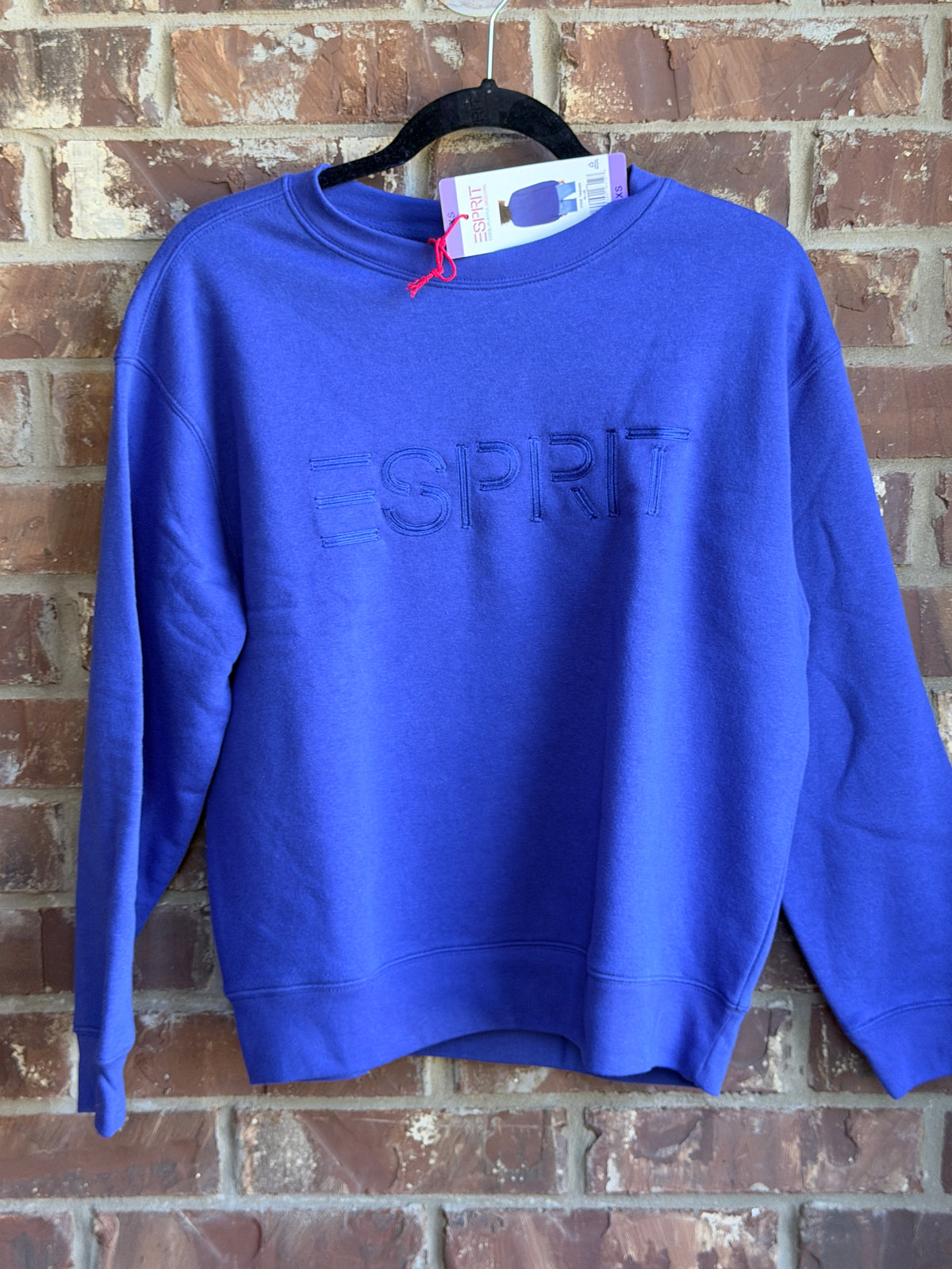 NWT Esprit Women's Logo Fleece Crewneck Sweatshirt Blue XS Embroidered
