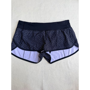 Lululemon Speed Shorts Size 8 Black White Manifesto Script Print Running