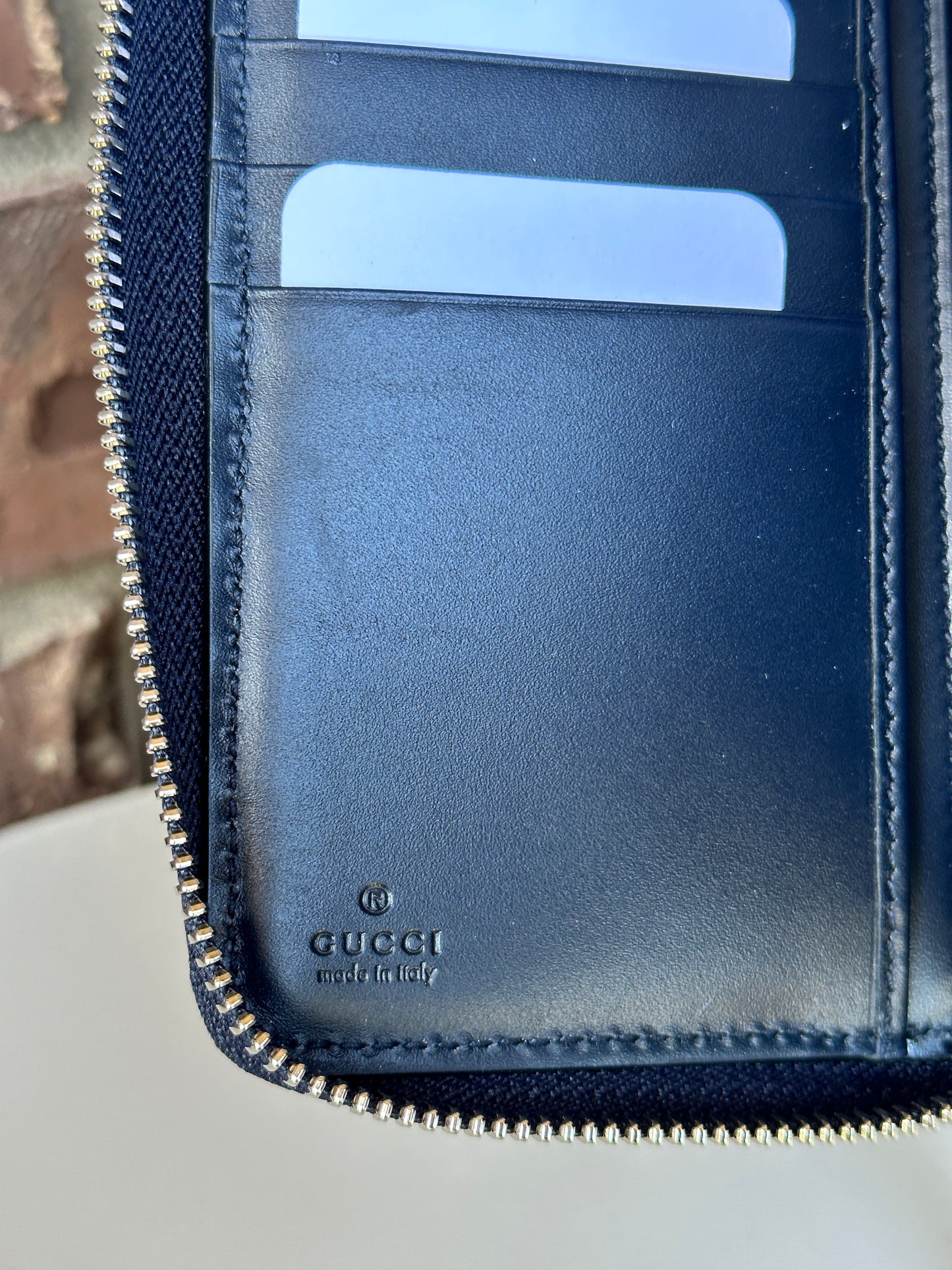 Gucci Web Guccissima Leather Zip Around Wallet